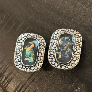Clip On Fashion Abalone Rectangular Textured Earrings​